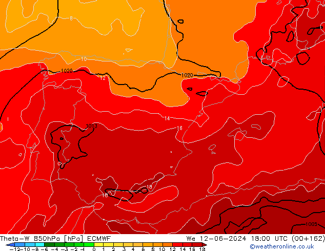 Theta-W 850hPa ECMWF mer 12.06.2024 18 UTC