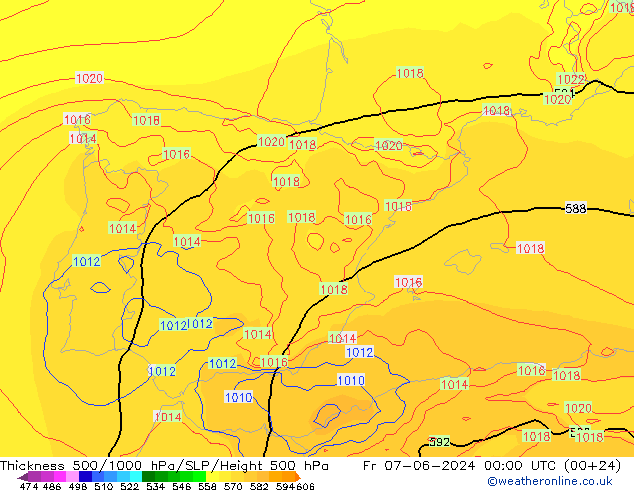 Thck 500-1000гПа ECMWF пт 07.06.2024 00 UTC