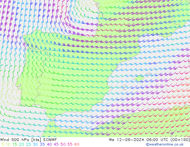 Wind 500 hPa ECMWF wo 12.06.2024 06 UTC