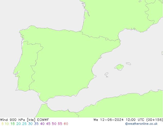 Vento 900 hPa ECMWF mer 12.06.2024 12 UTC