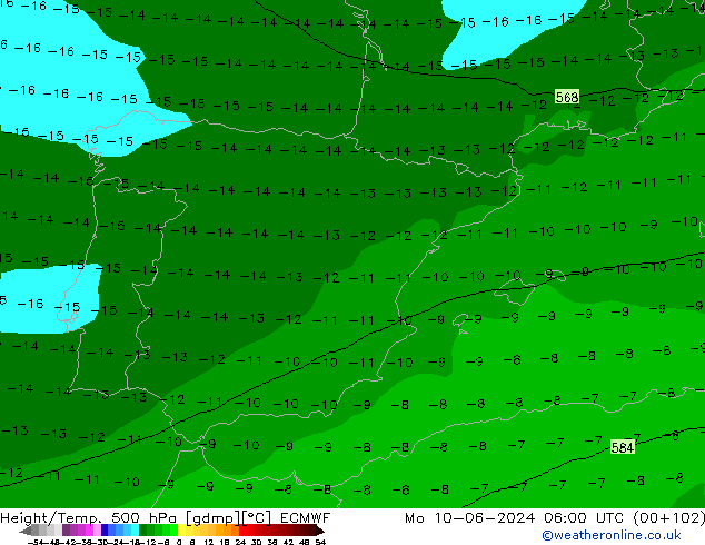 Z500/Rain (+SLP)/Z850 ECMWF Mo 10.06.2024 06 UTC