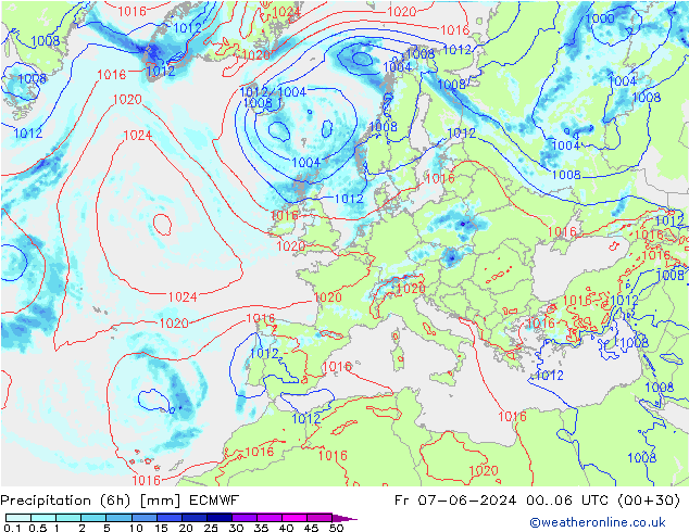 Z500/Rain (+SLP)/Z850 ECMWF vie 07.06.2024 06 UTC