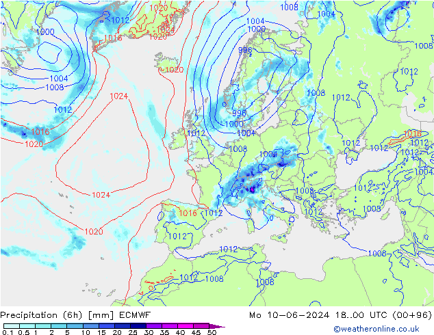 Z500/Regen(+SLP)/Z850 ECMWF ma 10.06.2024 00 UTC