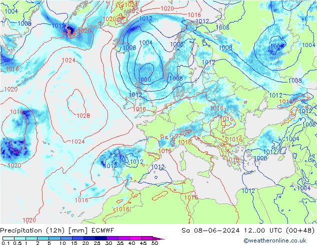 Précipitation (12h) ECMWF sam 08.06.2024 00 UTC