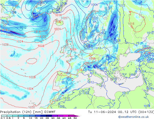 Précipitation (12h) ECMWF mar 11.06.2024 12 UTC