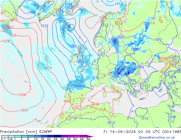 Niederschlag ECMWF Fr 14.06.2024 06 UTC