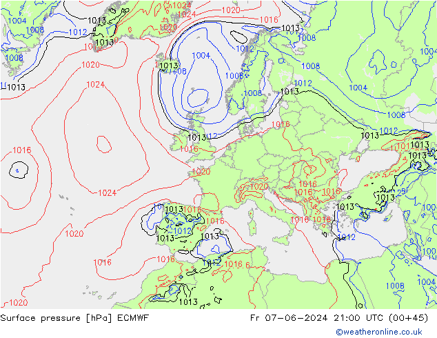 Surface pressure ECMWF Fr 07.06.2024 21 UTC