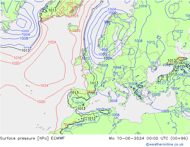 ciśnienie ECMWF pon. 10.06.2024 00 UTC