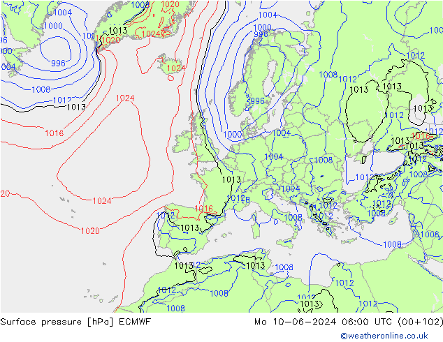 ciśnienie ECMWF pon. 10.06.2024 06 UTC