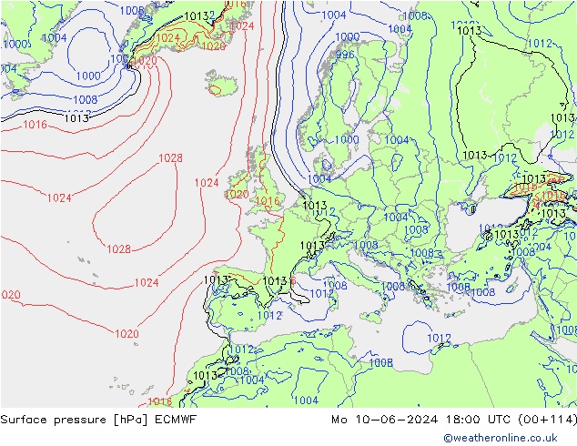 Luchtdruk (Grond) ECMWF ma 10.06.2024 18 UTC