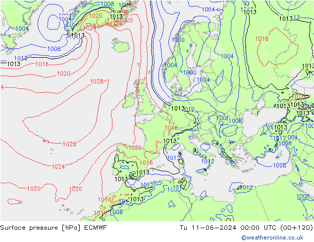 Atmosférický tlak ECMWF Út 11.06.2024 00 UTC