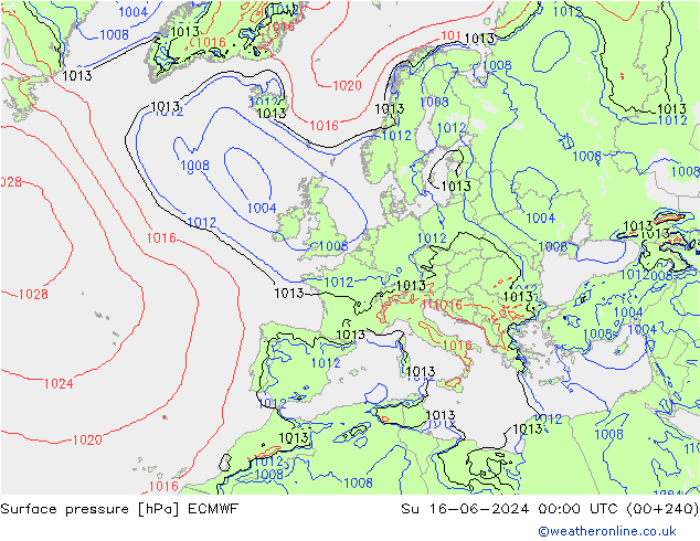 Surface pressure ECMWF Su 16.06.2024 00 UTC