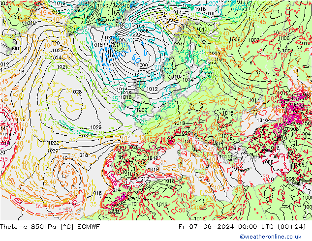 Theta-e 850hPa ECMWF Cu 07.06.2024 00 UTC