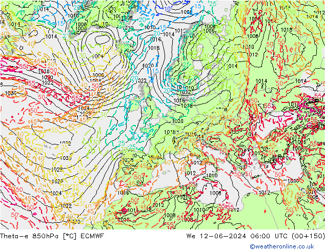 Theta-e 850hPa ECMWF We 12.06.2024 06 UTC