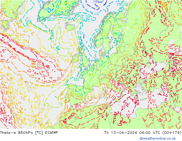 Theta-e 850hPa ECMWF  13.06.2024 06 UTC