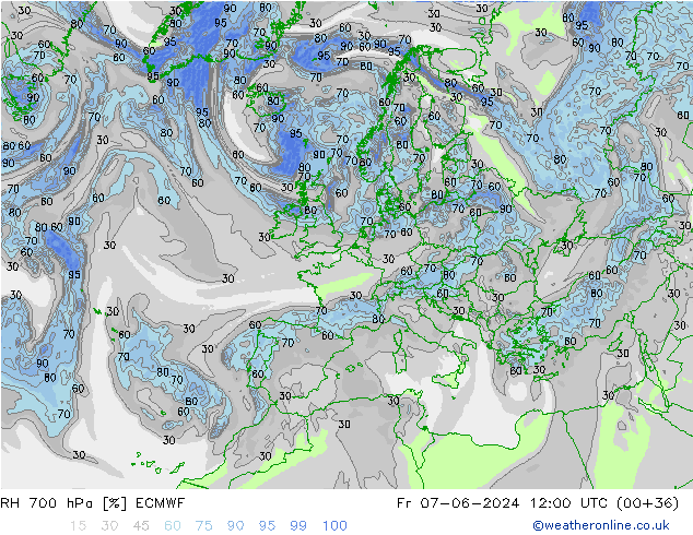 RH 700 гПа ECMWF пт 07.06.2024 12 UTC