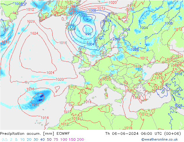 Precipitation accum. ECMWF Th 06.06.2024 06 UTC