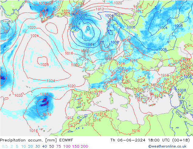 Precipitation accum. ECMWF Qui 06.06.2024 18 UTC