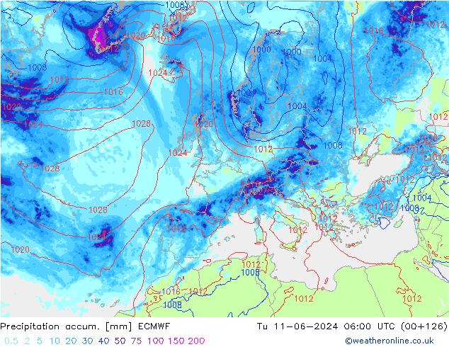 Precipitation accum. ECMWF Ter 11.06.2024 06 UTC