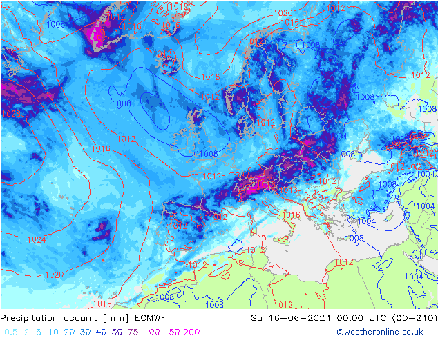 Nied. akkumuliert ECMWF So 16.06.2024 00 UTC