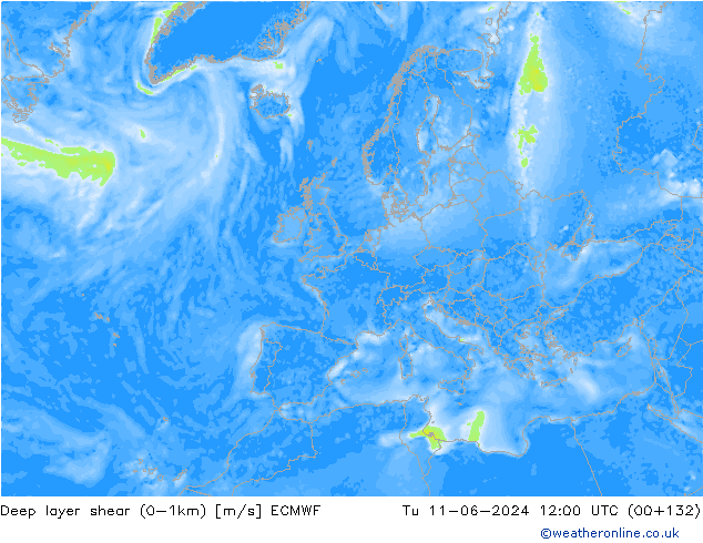 Deep layer shear (0-1km) ECMWF mar 11.06.2024 12 UTC