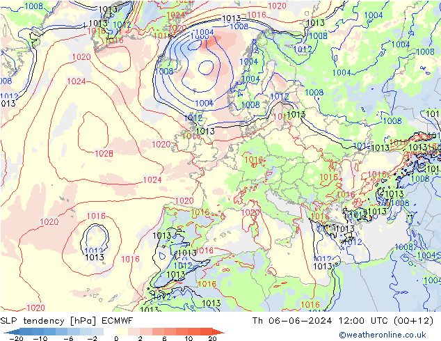 Druktendens (+/-) ECMWF do 06.06.2024 12 UTC