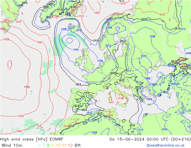 High wind areas ECMWF sab 15.06.2024 00 UTC