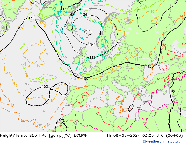 Height/Temp. 850 hPa ECMWF Do 06.06.2024 03 UTC