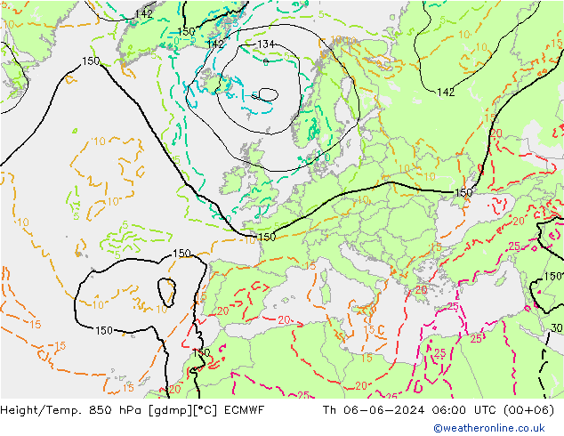 Z500/Rain (+SLP)/Z850 ECMWF jue 06.06.2024 06 UTC