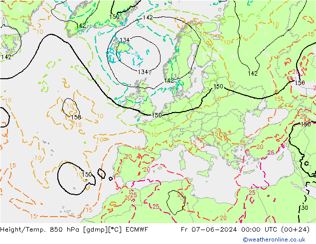 Z500/Rain (+SLP)/Z850 ECMWF vie 07.06.2024 00 UTC