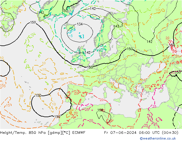 Z500/Rain (+SLP)/Z850 ECMWF vie 07.06.2024 06 UTC