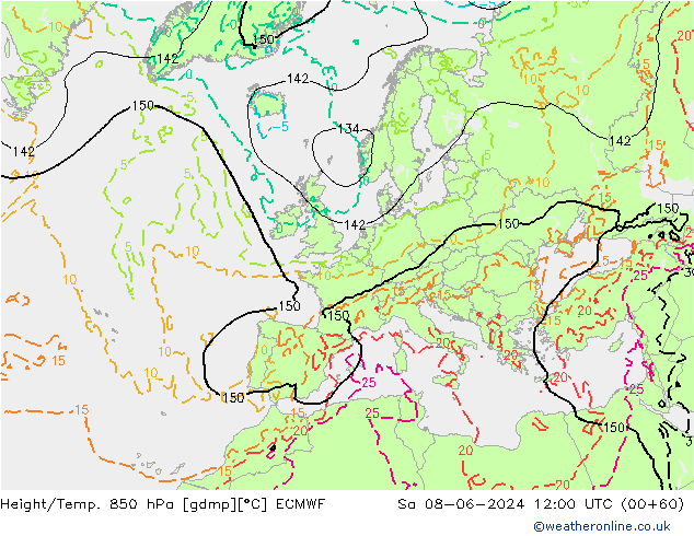 Z500/Rain (+SLP)/Z850 ECMWF so. 08.06.2024 12 UTC