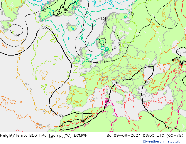 Z500/Rain (+SLP)/Z850 ECMWF Вс 09.06.2024 06 UTC