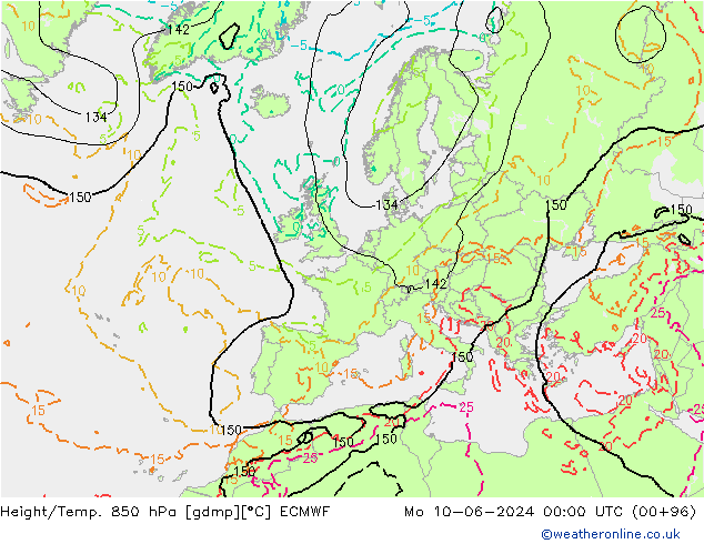 Height/Temp. 850 hPa ECMWF Mo 10.06.2024 00 UTC