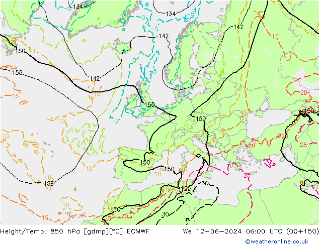 Height/Temp. 850 hPa ECMWF Qua 12.06.2024 06 UTC