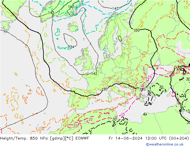 Z500/Regen(+SLP)/Z850 ECMWF vr 14.06.2024 12 UTC