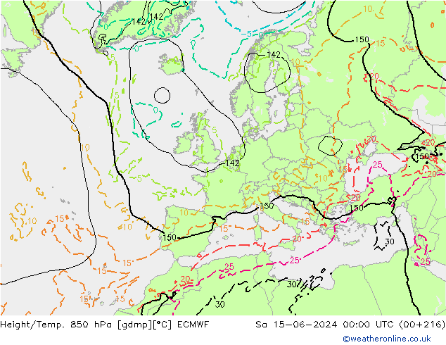 Z500/Rain (+SLP)/Z850 ECMWF Sáb 15.06.2024 00 UTC