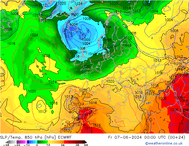 850 hPa Yer Bas./Sıc ECMWF Cu 07.06.2024 00 UTC