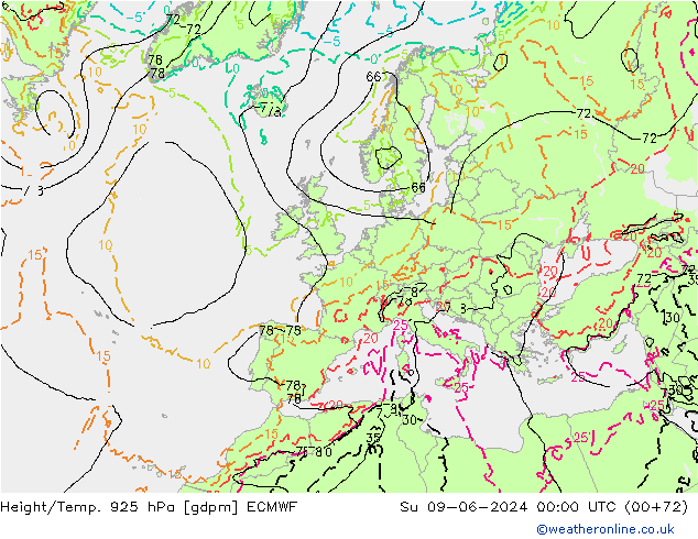 Height/Temp. 925 hPa ECMWF Su 09.06.2024 00 UTC