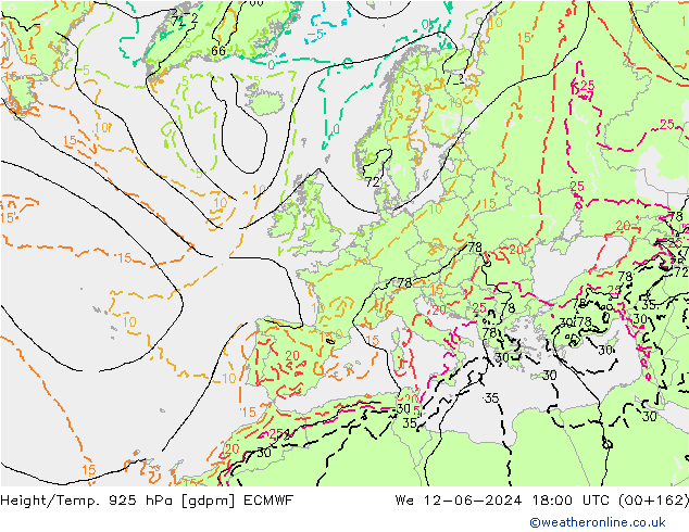 Height/Temp. 925 hPa ECMWF  12.06.2024 18 UTC