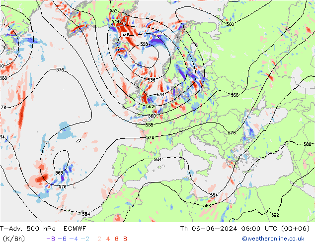 T-Adv. 500 hPa ECMWF Th 06.06.2024 06 UTC