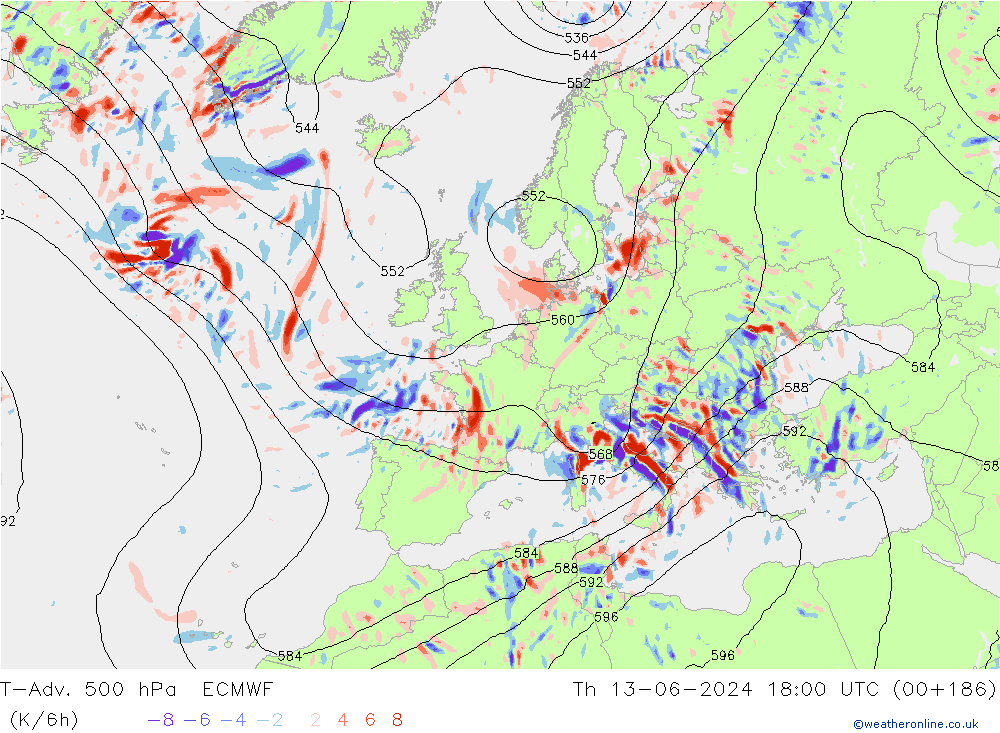 T-Adv. 500 hPa ECMWF Do 13.06.2024 18 UTC