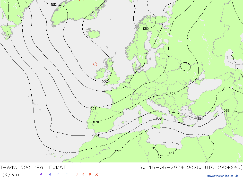 T-Adv. 500 hPa ECMWF  16.06.2024 00 UTC