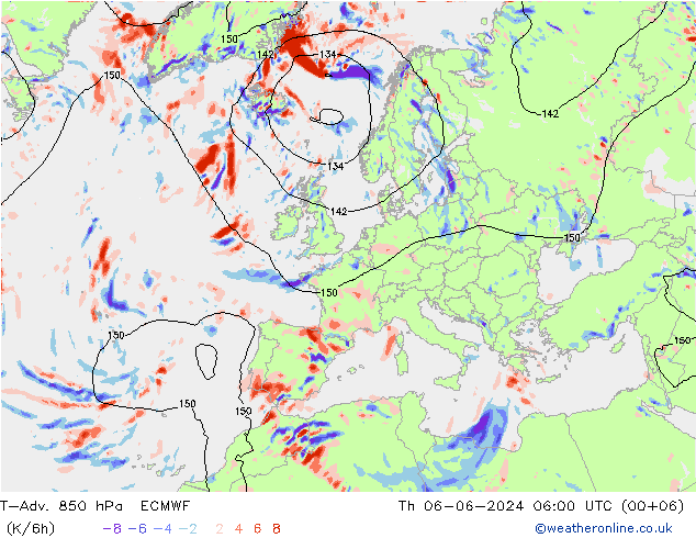 T-Adv. 850 hPa ECMWF  06.06.2024 06 UTC