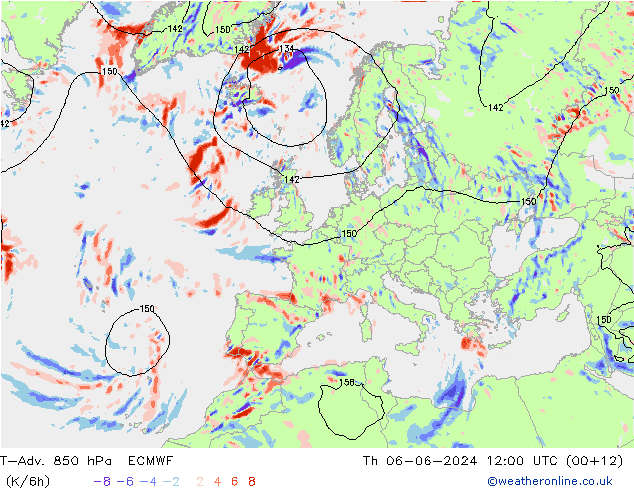 T-Adv. 850 hPa ECMWF Per 06.06.2024 12 UTC