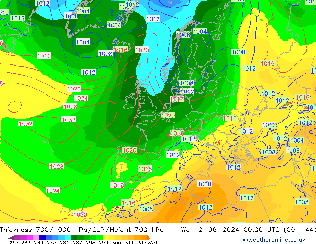 Schichtdicke 700-1000 hPa ECMWF Mi 12.06.2024 00 UTC