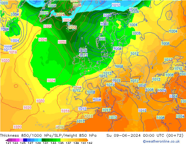 850-1000 hPa Kalınlığı ECMWF Paz 09.06.2024 00 UTC