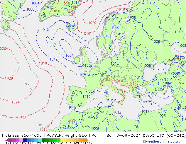 Dikte 850-1000 hPa ECMWF zo 16.06.2024 00 UTC