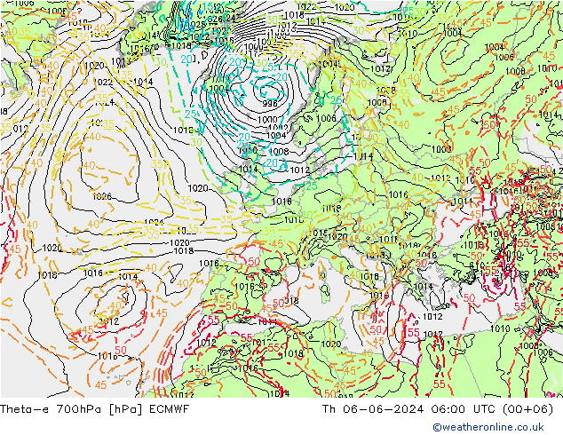 Theta-e 700hPa ECMWF Th 06.06.2024 06 UTC