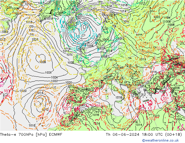 Theta-e 700гПа ECMWF чт 06.06.2024 18 UTC